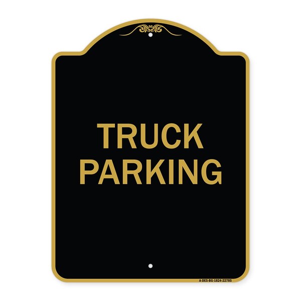Designer Series Sign Truck Sign Truck Parking, Black & Gold Aluminum Sign, 18" x 24", BG-1824-22785